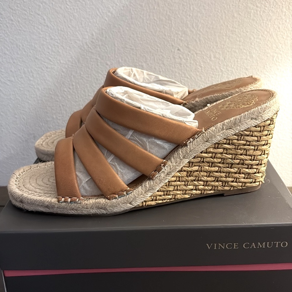 NIB [Vince Camuto] Molisana Cognac Slip-On Padded Espadrille Wedges Women’s 9.5 - Picture 7 of 14